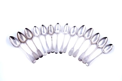 Lot 265 - Seven various George III/IV silver Fiddle pattern tablespoons; and seven others