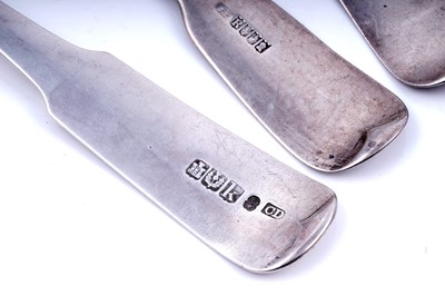 Lot 265 - Seven various George III/IV silver Fiddle pattern tablespoons; and seven others