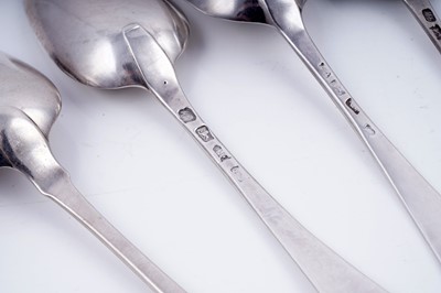 Lot 265 - Seven various George III/IV silver Fiddle pattern tablespoons; and seven others