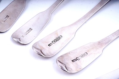 Lot 265 - Seven various George III/IV silver Fiddle pattern tablespoons; and seven others