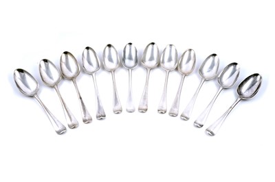 Lot 269 - Twelve George II/III silver Hanoverian pattern tablespoons
