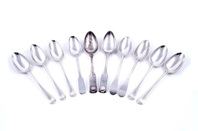 Lot 271 - A pair of 18th Century silver tablespoons; and eight others