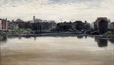 Lot 365 - George Sherwood Hunter - Town on an estuary | oil