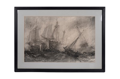 Lot 575 - George Sheffield - A naval battle scene | charcoal
