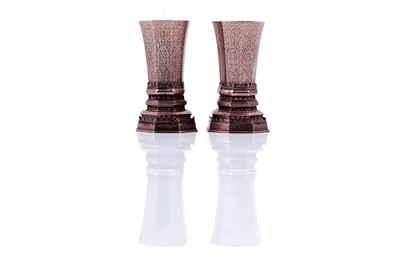 Lot 340 - A pair of 19th Century far eastern gilt-copper bud vases