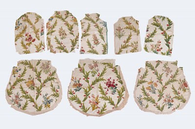 Lot 402 - Fabric: sections from a deconstructed gown of Spitalfields silk with chenille embroidery c.1730-1750