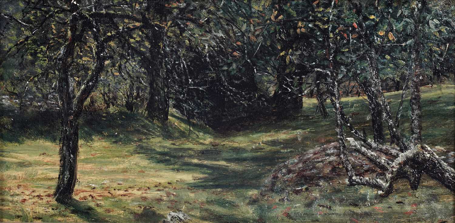 Lot 368 - George Sherwood Hunter - Porthaven, a woodland scene | oil