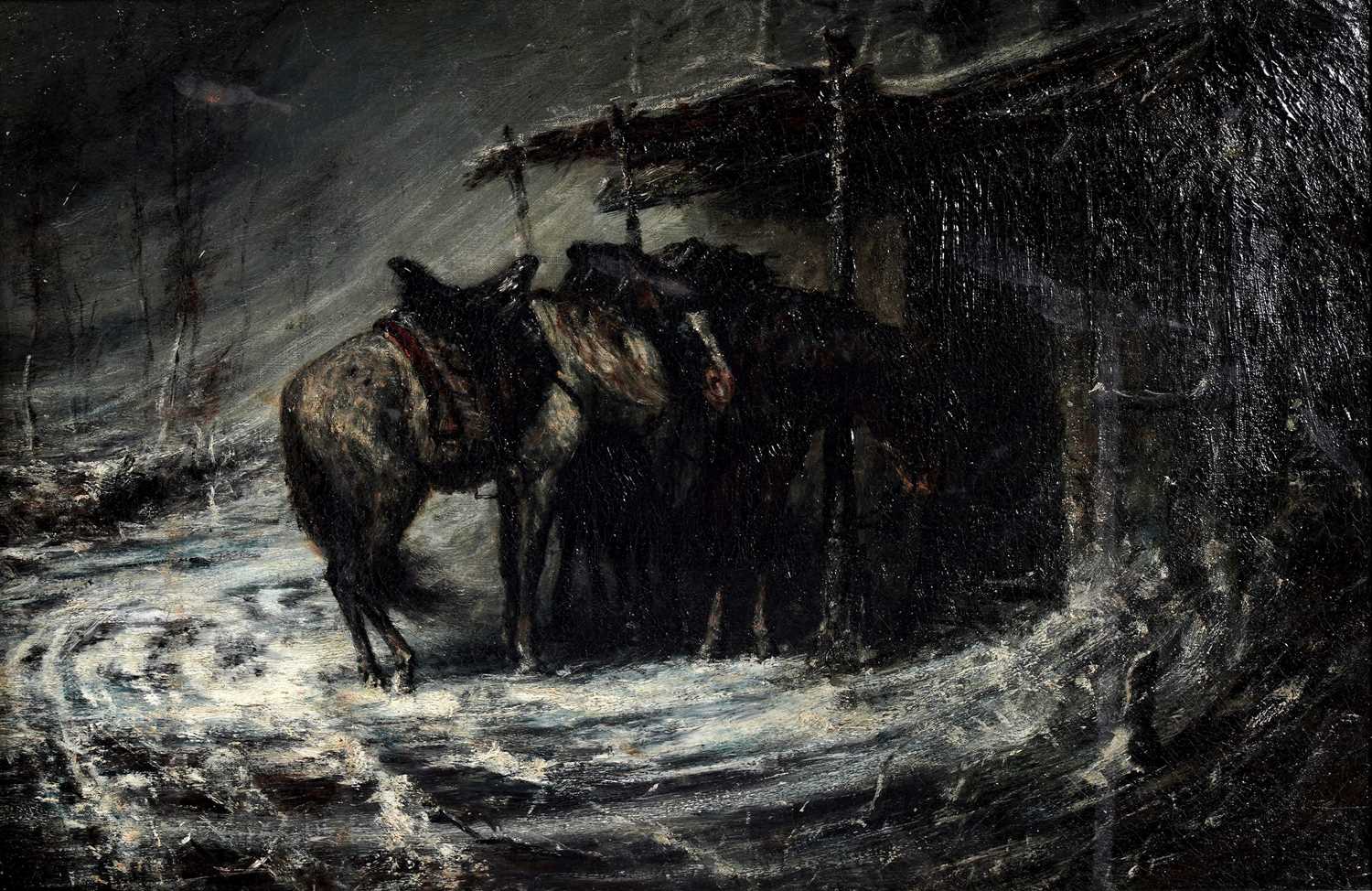 Lot 369 - George Sherwood Hunter after Adolf Schreyer - Cossack Free plan cavalry in a time of snow | oil