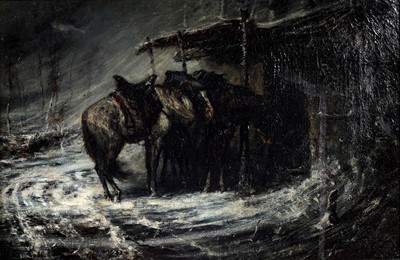 Lot 369 - George Sherwood Hunter after Adolf Schreyer - Cossack Free plan cavalry in a time of snow | oil