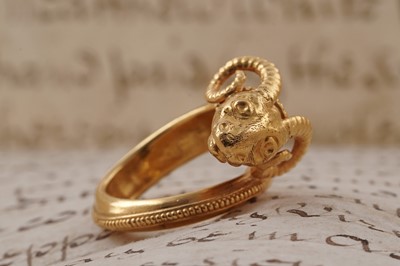 Lot 715 - Ilias Lalaounis: an 18ct yellow gold ram pattern ring