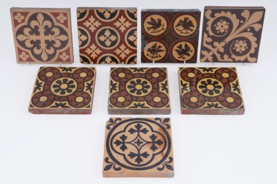 Lot 193 - A collection of eight Minton and other Gothic Revival foliate and geometric floor tiles