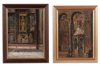 Lot 359 - George Sherwood Hunter - Two church interiors | oil