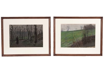 Lot 347 - George Sherwood Hunter - A pair of landscape scenes | pastel