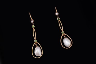 Lot 655 - An Edwardian pair of pearl and garnet earrings