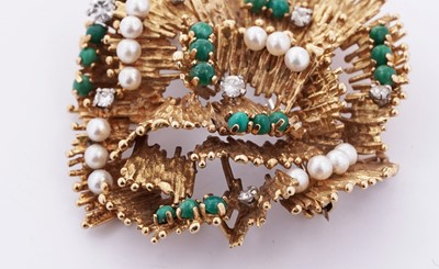Lot 472 - Hooper Bolton: a turquoise, cultured pearl and diamond brooch