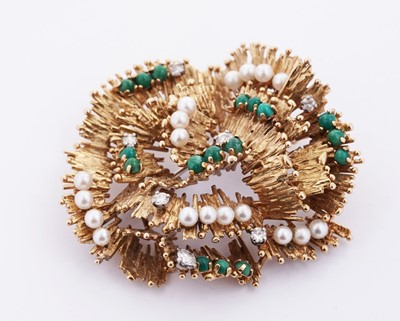 Lot 472 - Hooper Bolton: a turquoise, cultured pearl and diamond brooch