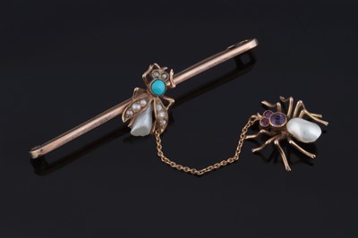 Lot 329 - A Victorian Romantic Period spider and fly pattern brooch