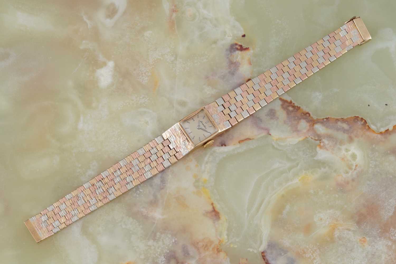 Lot 375 - A lady's Bueche-Girod tri-coloured 9ct gold cocktail watch