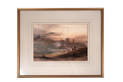 Lot 597 - Thomas Miles Richardson Jnr. - Continental landscape with ruins at dawn | watercolour