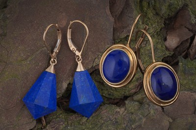 Lot 259 - Two pairs of lapis lazuli earrings on 9ct gold