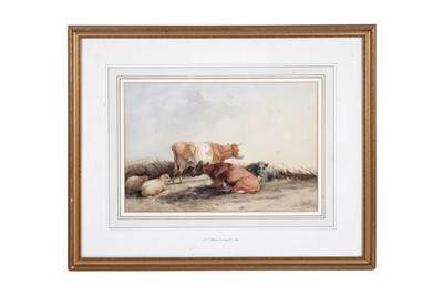 Lot 636 - Thomas Francis Wainewright - Cows and sheep in a meadow | watercolour