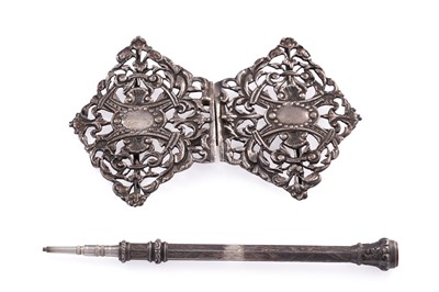 Lot 422 - A Victorian silver "nurses" belt buckle; and a propelling pencil