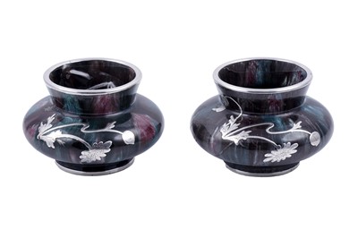Lot 231 - A pair of small art nouveau glazed pottery vases
