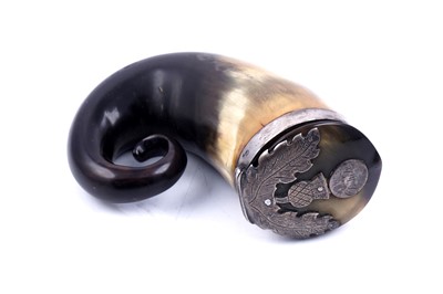 Lot 328 - A 19th Century Scottish silver mounted, curly horn snuff mull