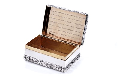 Lot 110 - Royal Naval Interest: a large early 19th Century Irish silver presentation snuff box, 1830-40