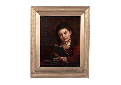 Lot 318 - Fredrick Bates - Portrait of a girl with a blackboard | oil