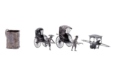 Lot 354 - A Chinese silver miniature model of a rickshaw' and other items