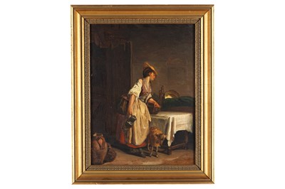 Lot 50 - Late 18th Century Continental School - Maiden in an interior with a sheep | oil