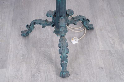 Lot 108 - A late 19th/early 20th Century Art Nouveau brass standard oil lamp; and a three branch lamp