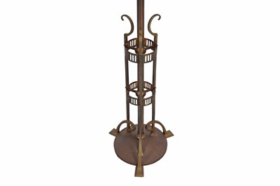 Lot 108 - A late 19th/early 20th Century Art Nouveau brass standard oil lamp; and a three branch lamp