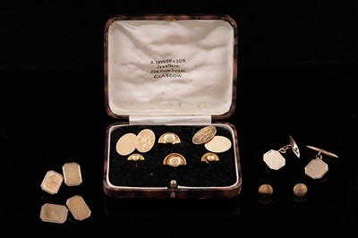 Lot 209 - An 18ct gold cufflink and shirt stud set; and others
