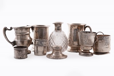Lot 412 - Five silver Christening mugs, and other items