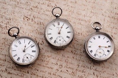 Lot 380 - Three silver cased open-faced pocket watches