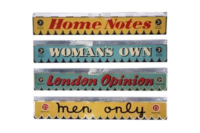 Lot 366 - Four hinged magazine counter or shelf advertising signs