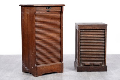 Lot 28 - Two early 20th Century oak tambour front filing cabinets