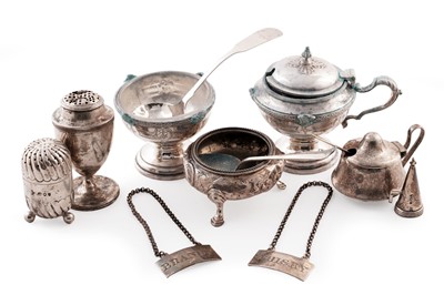 Lot 426 - A group of silver condiments, including a Victorian pepperette