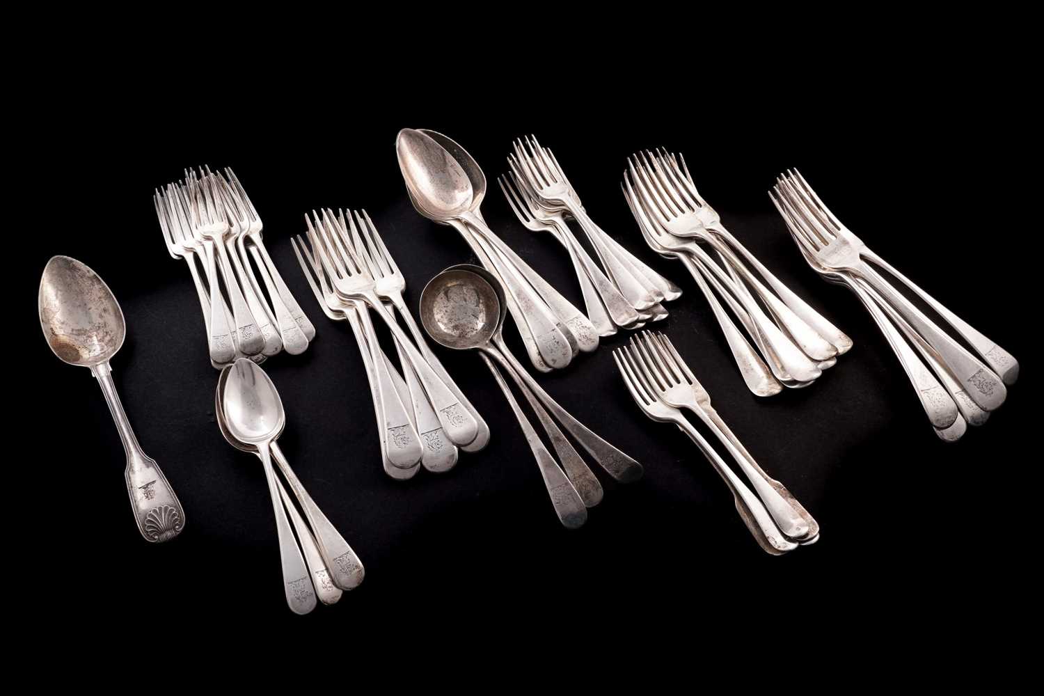 Lot 457 - A selection of Georgian and later silver cutlery