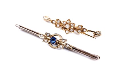 Lot 24 - Two Edwardian seed pearl bar brooches