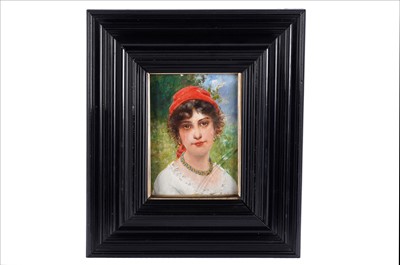 Lot 319 - Leo Malempre - Girl in red headdress | oil