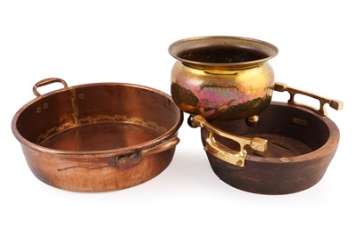 Lot 254 - A large copper twin handled pan; and other items
