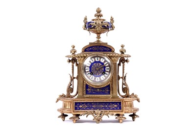 Lot 572 - Japy Freres: a late 19th Century 8-day gilt brass and blue enamel mantel clock