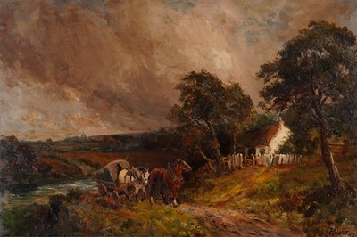 Lot 222 - John Falconer Slater - A cart passing a cottage | oil