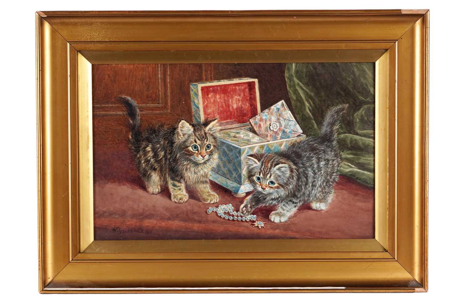 Lot 239 - Wilson Hepple - Two Kittens and a jewellery box | watercolour