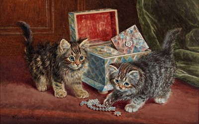 Lot 239 - Wilson Hepple - Two Kittens and a jewellery box | watercolour