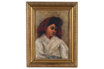 Lot 317 - L. Lightfoot - Girl in red headscarf | oil