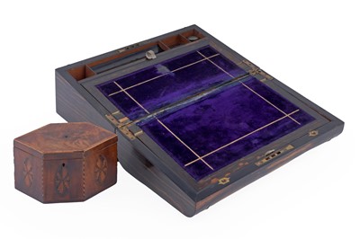 Lot 187 - A Victorian coromandel writing slope; and a Georgian hexagonal tea caddy